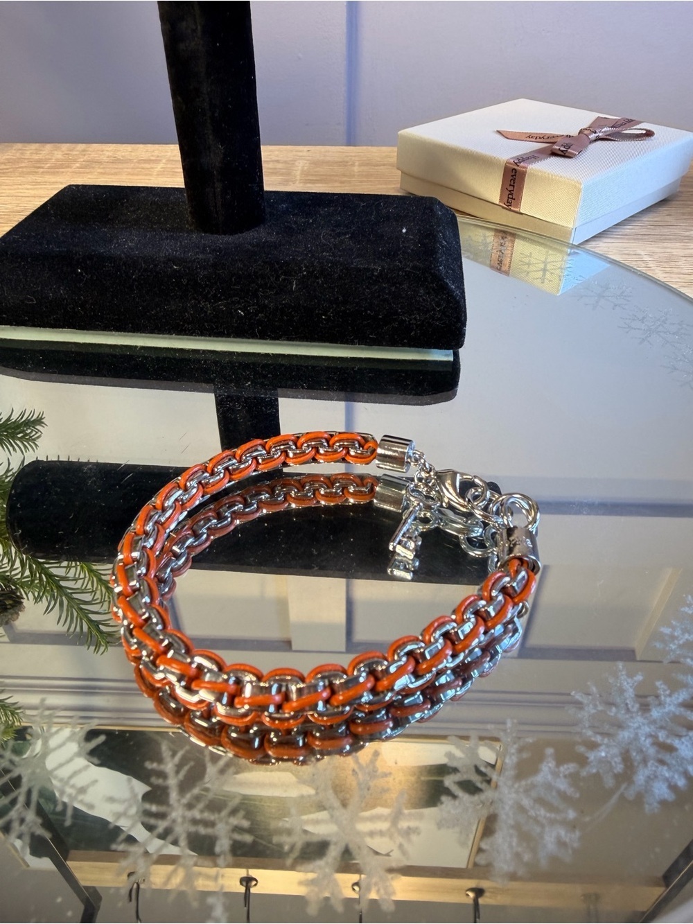 Signed LIA SOPHIA Silvertone Braided Bracelet With Key Charm Hang Tag